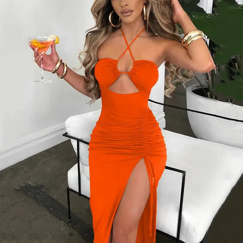 Sleeveless Sexy Dress Women Clothing Backless Hollow Out Slim Party Dresses Fashion Casual Summer Bodycon Elegant Split