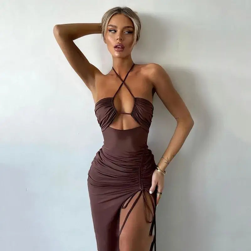 Sleeveless Sexy Dress Women Clothing Backless Hollow Out Slim Party Dresses Fashion Casual Summer Bodycon Elegant Split