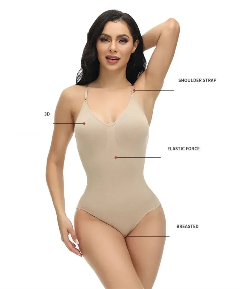 Super Sale V Neck Spaghetti Strap Bodysuit Compression Body Suits Open Crotch Shapewear Slimming Body Shaper Smooth