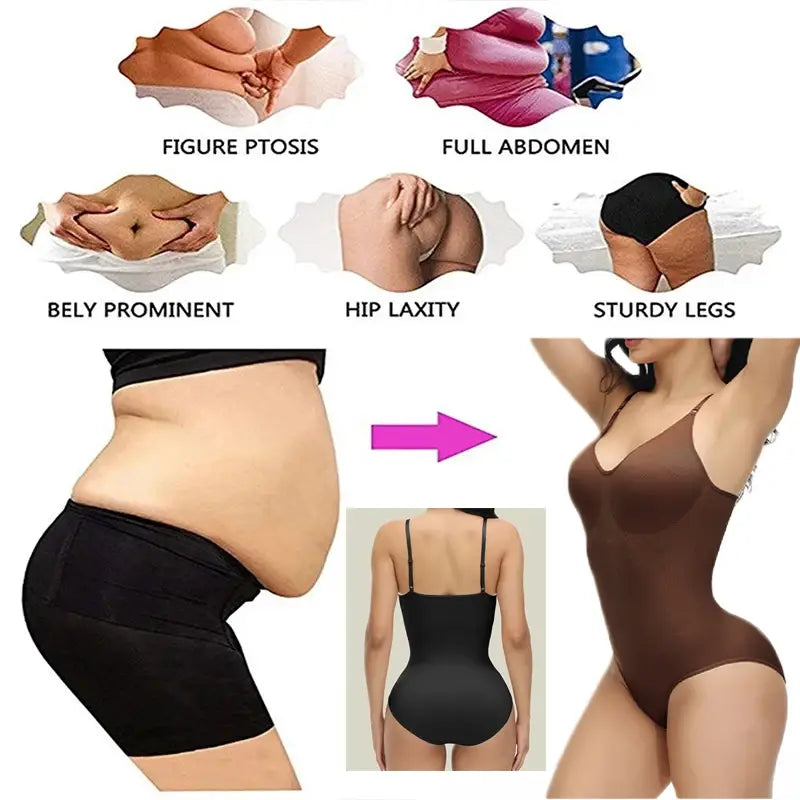 Super Sale V Neck Spaghetti Strap Bodysuit Compression Body Suits Open Crotch Shapewear Slimming Body Shaper Smooth