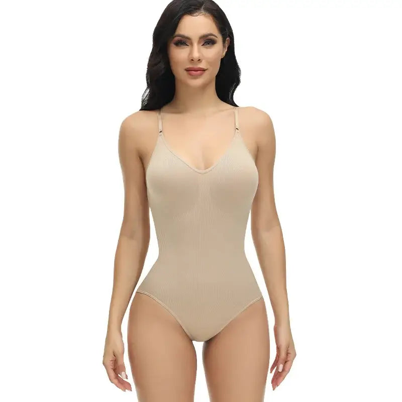 Super Sale V Neck Spaghetti Strap Bodysuit Compression Body Suits Open Crotch Shapewear Slimming Body Shaper Smooth