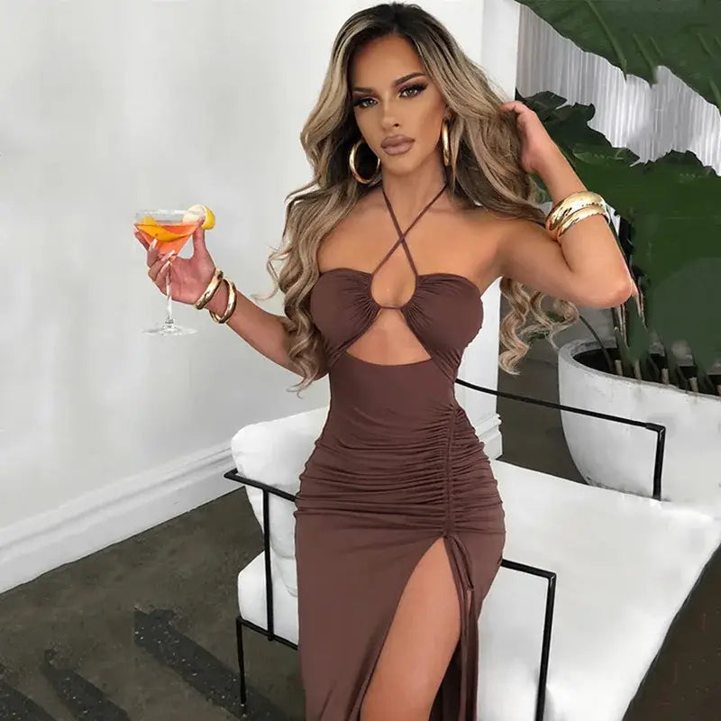 Sleeveless Sexy Dress Women Clothing Backless Hollow Out Slim Party Dresses Fashion Casual Summer Bodycon Elegant Split