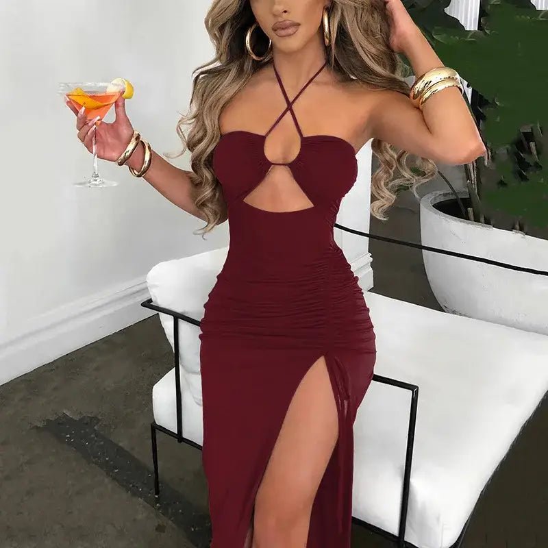 Sleeveless Sexy Dress Women Clothing Backless Hollow Out Slim Party Dresses Fashion Casual Summer Bodycon Elegant Split