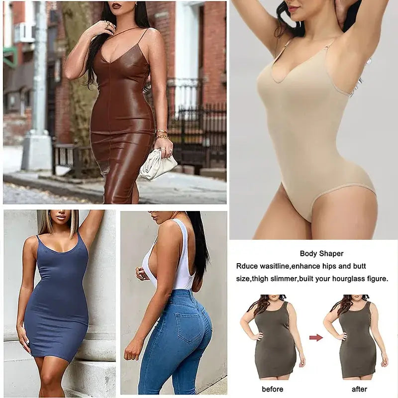 Super Sale V Neck Spaghetti Strap Bodysuit Compression Body Suits Open Crotch Shapewear Slimming Body Shaper Smooth