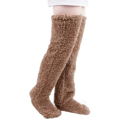 Cozy Chic Over-Knee Fuzzy Socks - Auburn