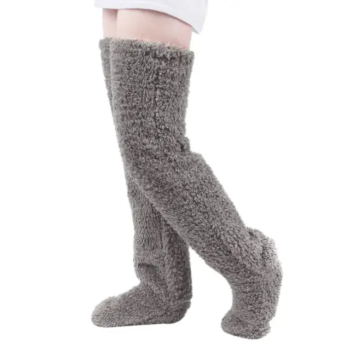 Cozy Chic Over-Knee Fuzzy Socks - Gray