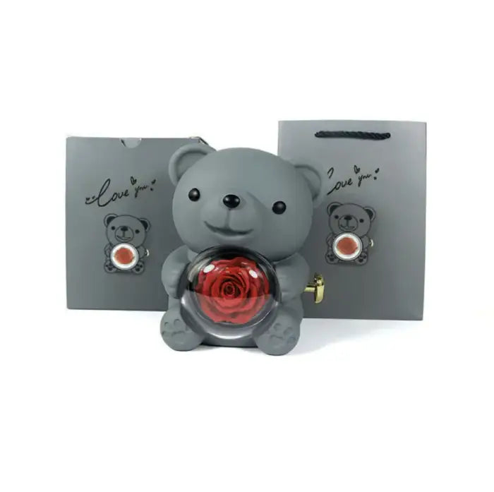 Floral Bear Rotating Jewelry Holder - Grey / 12xx13x15.5cm