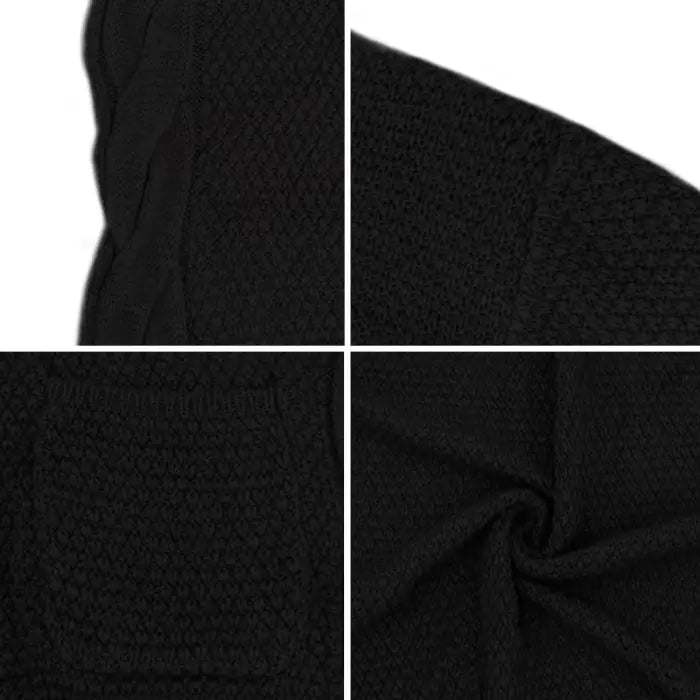 Black textured fabric featuring a knitted pattern for Women Cardigan Sweater Chunky design