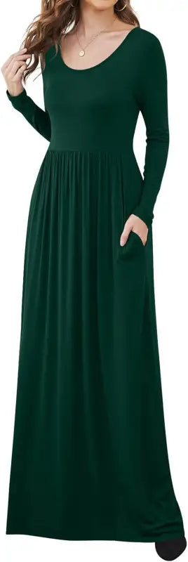 Women Casual Long Sleeve Maxi Dresses Empire Waist Long Dress with Pockets