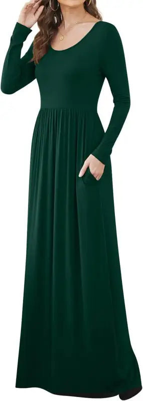 Women Casual Long Sleeve Maxi Dresses Empire Waist Long Dress with Pockets