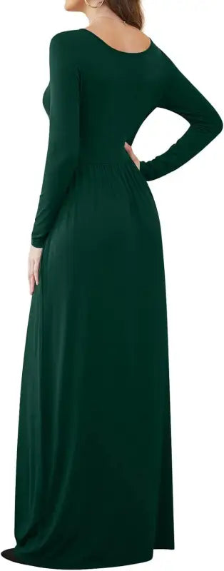 Women Casual Long Sleeve Maxi Dresses Empire Waist Long Dress with Pockets