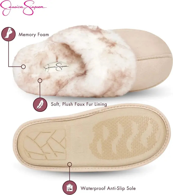 Women'S Comfy Faux Fur House Slipper Scuff Memory Foam Slip on Anti-Skid Sole