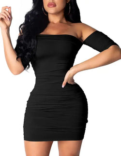 Women'S Summer Short Sleeve Sexy Bodycon Ruched Mini Party Dress