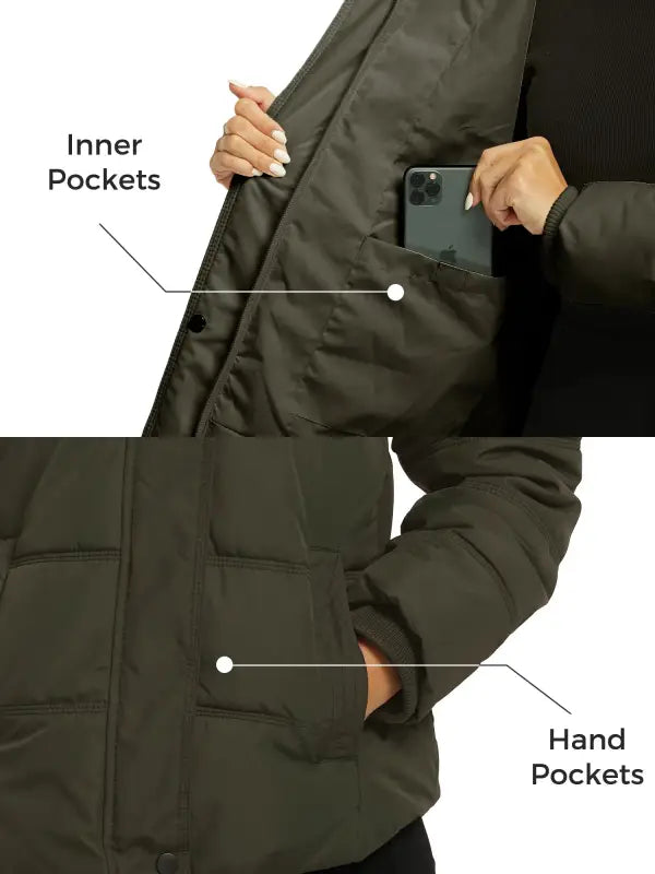 Women'S Winter Jacket Warm Puffer Coat Quilted Windbreaker Jacket with Hood Brown M