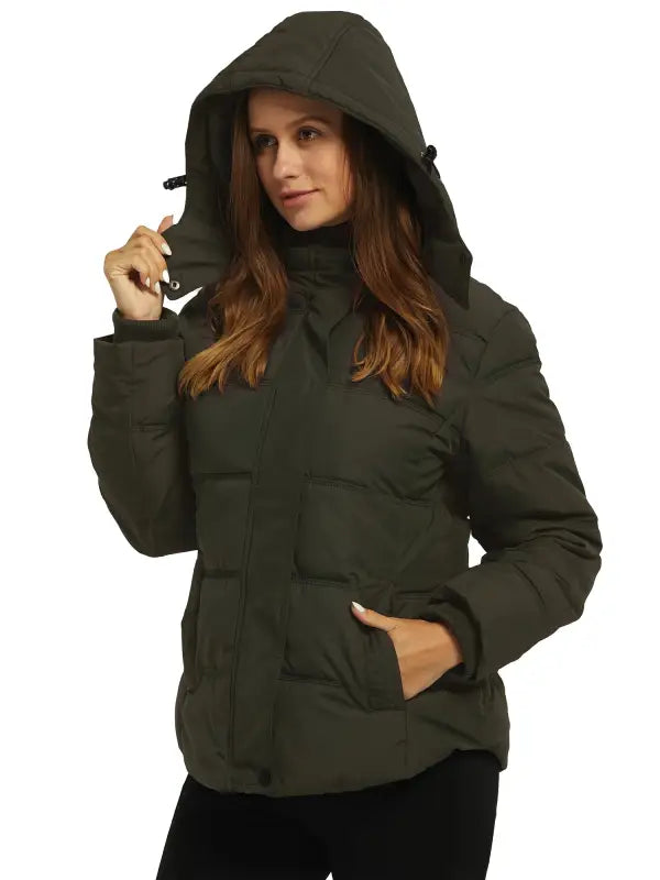 Women'S Winter Jacket Warm Puffer Coat Quilted Windbreaker Jacket with Hood Brown M